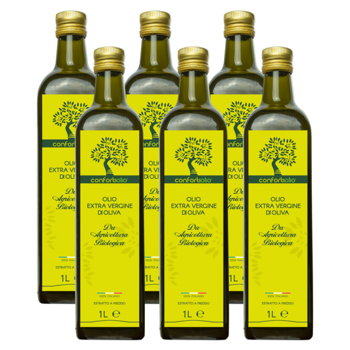 6er-Set Flaschen à 1 Liter – Natives Bio-Olivenöl Extra – 100 % Italienisch – Kaltgepresst – Ernte 2025/2026