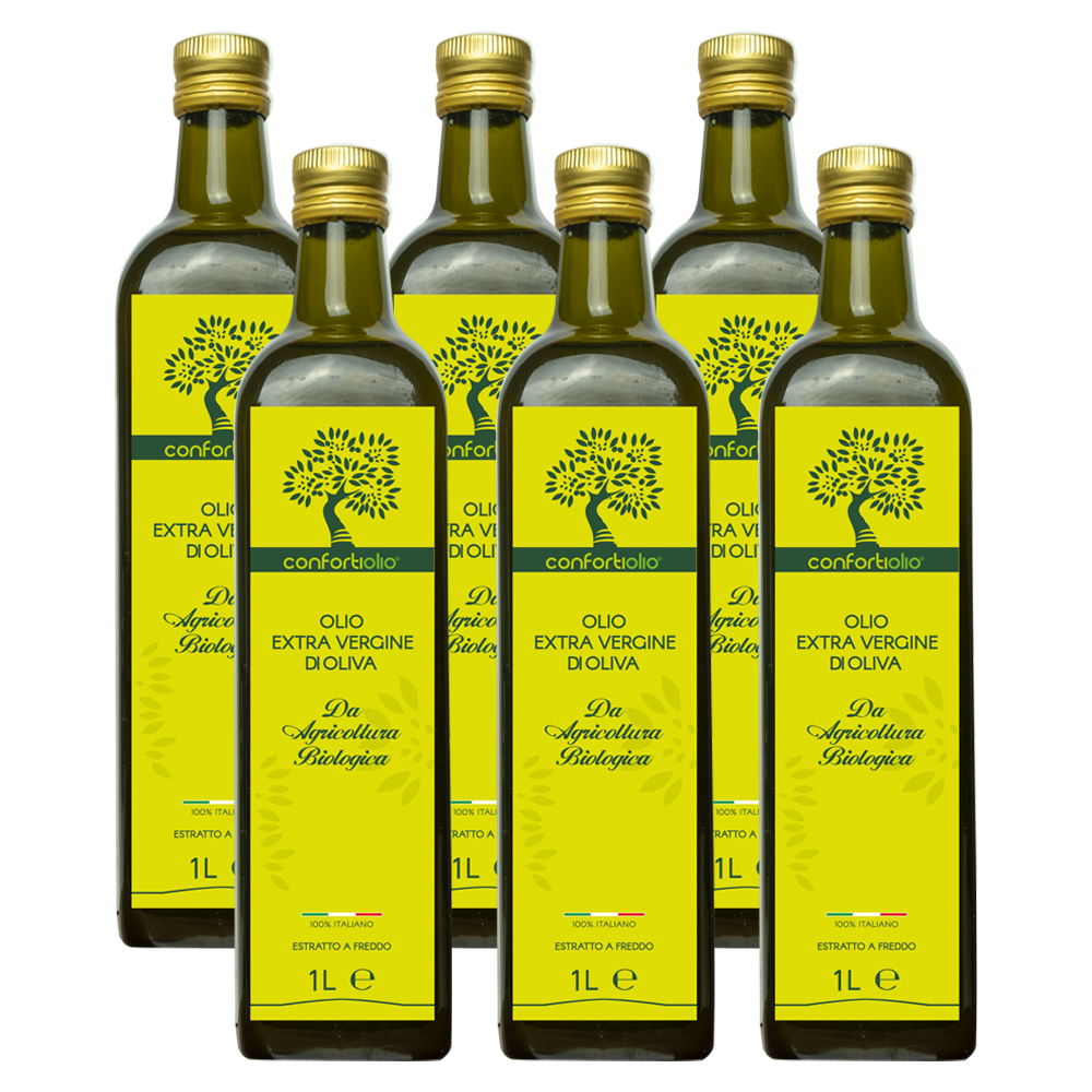 6er-Set Flaschen à 1 Liter – Natives Bio-Olivenöl Extra – 100 % Italienisch – Kaltgepresst – Ernte 2025/2026
