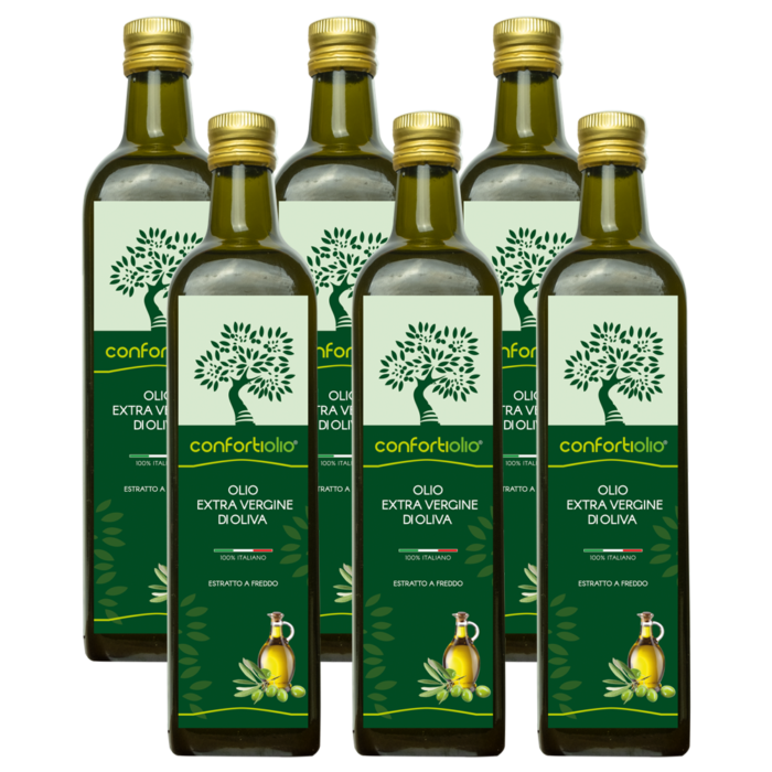 6er-Set Flaschen à 1 Liter – Natives Olivenöl Extra – 100 % Italienisch – Kaltgepresst – Ernte 2025/2026