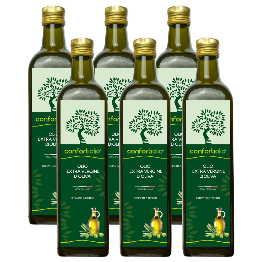 6er-Set Flaschen à 1 Liter – Natives Olivenöl Extra – 100 % Italienisch – Kaltgepresst – Ernte 2025/2026