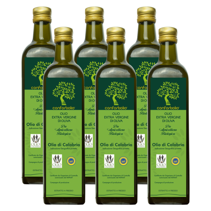 6er-Set Flaschen à 1 Liter – Natives Bio-Olivenöl Extra g.g.A. „Olio di Calabria“ – Kaltgepresst – Ernte 2025/2026