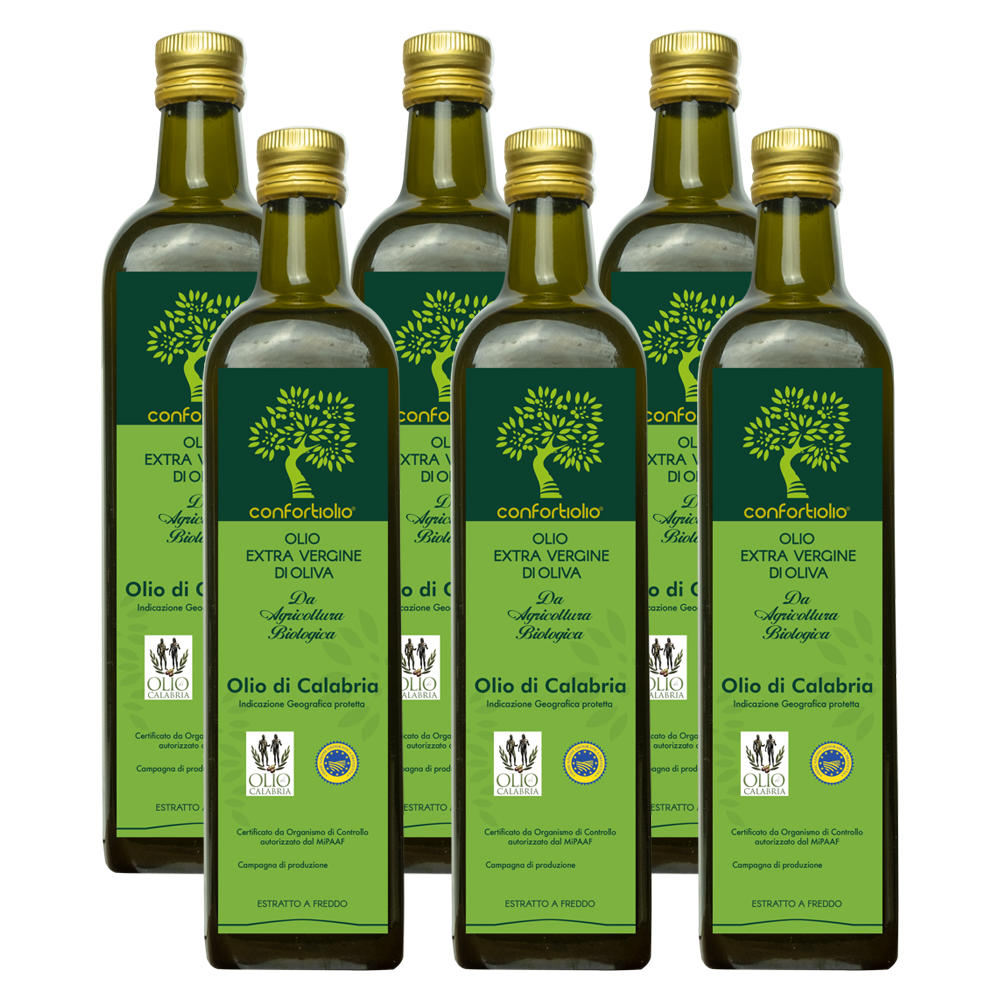 6er-Set Flaschen à 1 Liter – Natives Bio-Olivenöl Extra g.g.A. „Olio di Calabria“ – Kaltgepresst – Ernte 2025/2026